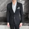 メンズスーツ（ジャケットパンツ）ファッションメンズピュアカラーグレーブルーブラックスリムフィットメンズビジネスバンケットスーツセットプラスサイズ3xl 4xl