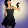 Lässige Kleider Harajuku Grunge Minikleid Y2K Ästhetik Fee Sexy Low Cut Haken vorne Unregelmäßiger Saum Rückenfreies Korsett Streetwear