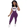 Women 2 Piece Set Pants Outfits Designer Fashion Slim Mönster Tryckt kortärmad t-shirt och Suspender Jumpsuit Sportkläder