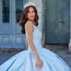 Sky BlueV-Neck Sparkle Sequined Quinceanera Dress Flowers Applique Beaded Ball Gowns Sweep Train Vestido de 15 Anos Sweet 16