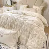 Set di biancheria da letto Romantica principessa francese Set 1000TC Cotone egiziano Fiore Ricamo Volant di pizzo Copripiumino Lenzuolo Federe