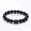 Beaded Crystal Obsidian Bracelet Strands Engrave With Dragon Or Phoenix Totem Cylinder Bead Men Women Natural Stone Chain Famous Fas Dhlma