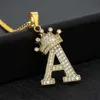 Hip Hop Women Men Jewelry Brass 18k Gold Micron مطلي بالزركونيا التاج 26 خطاب قلادة قلادة