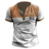 Men's T Shirts Vintage 3d Henley Shirt Tee Graphic Short Sleeve TShirts V Neck Cotton Button-down Oversized Male Tshirt Pullover