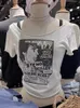 レディースTシャツアニメプリントヴィンテージTシャツ女性カジュアルサマーホワイトラウンドネックショートスリーブラウヘムティーY2Kストリートウェアコットントップ230420