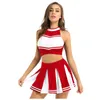 Cheerleading 2Pcs Womens Adults Cheerleading Costume Uniform Carnival Cosplay Outfit Stand Collar Sleeveless Crop Top with Mini Pleated Skirt 230420