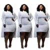 Survêtements pour femmes 2023 femmes décontracté solide robe deux pièces ensemble dame grande taille col rond moulante mini robes simple boutonnage midi manteaux tenues