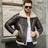 Herrläderfaux 100 Shearling Sheepskin äkta kappa Mans B3 Bomber Päls Tjock Winter Jacket Retro Ytterkläder Trench 231120