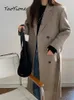 Cappotto da donna in misto lana tinta unita di lana casual elegante finto 2024 giacca invernale europea di alta qualità spessa calda lunga capispalla 231118