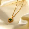 Kettingen 18K Gold vergulde roestvrijstalen vierkante knop Groene zirkoon sieraden kubieke zirkonia ketting voor vrouwen