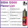 Sidia 12k bouffées jetables vape puff 12000 bouffées vapes stylos vaporisateur d'huile vaper jetable 11 saveurs 20ml bobine de maille RGB lumière rechargeable 650mah batterie