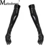 Sexy Wetlook elastische lange PU Frauen Punk Fetisch Kunstleder Handschuhe Clubwear heiße erotische Catsuit Cosplay Dessous Kostüme