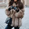 Women's Fur Faux Fur Faux Fox Fur Coat Rabbit Fur Fluffy Collar Luxury Women's Warm Coat Winter Thick Long-Sleeved Clothes Plush Thick Outwear 231118