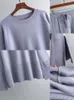 Calças femininas de duas peças conjunto suéter de inverno feminino 2 peças elegantes e modernas calças quentes com zíper roupas de malha 231118