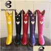 Boots Brand Fashion Colorf Love Heart Ridding Western For Women Cowgirl Cowboy Chunky Heel Mid Calf Drop Delivery Shoes Accessories Ot5Op