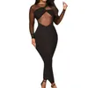 Casual Dresses Sexy Mesh Sheer Maxi For Women 2023 Long Sleeve See-Through Bodycon Dress Nightclub Slim Fit Vestidos Robe Femmes
