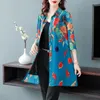 Women's Blouses Chiffon Loose Women Leisure Shirts Lady Fashion Casual Summer Half Sleeve Turn Down Collar Printing Blue Tops Kleding A104