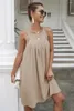 Casual Dresses Korean Pleated Shirt Dress For Women 2023 Summer Loose Sleeveless A-Line Office Lady Pure Color Sundress Female