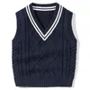 Waistcoat 03 års barn Pullover Vneck Coat Autumn Baby Boys Girls Uniformer College Style Cotton Sweater Boys Waistcoat Vest 231118