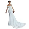 Elegant Off the Shoulder Mermaid Wedding Dresses Detachable Train Bridal Gown Satin Chapel Garden Wedding Gowns