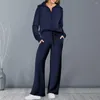女性のパーカーソリッドカラー衣装女性スウェットシャツパンツセットラペルジッパーネックラインワイドレッグファッショナブル