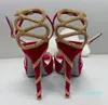 Rene Caovilla Sandalias Tacones de plataforma Zapatos de diseñador Cashmere Golden Entrelazados Tacón de serpiente en forma de diamantes de imitación Zapatos de mujer Sandalias de diseñador