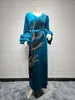 Ethnic Clothing Abayas For Women Autumn Fashion Muslim Long Sleeve V-neck Black Blue Abaya Dubai Dress S-2XL