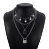 Choker Rhinestone Alloy Star ClaVicle Chain Lock Pendant Halsband för kvinnor i lager Halsband 2023 Fashion Jewelry Geometric