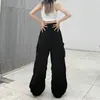 Pantalon Femme Cargo Taille Haute Vintage Gris Lâche Streetwear Baggy Jeans Rétro Sportif Poches Jambe Large Y2K Denim Pantalon Salopette 230419