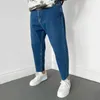 Jeans masculinos moda denim calça zíper bolso baggy cor regular calças para homem high street vintage masculino