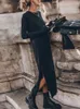 カジュアルドレススプリットロングスリーブドレス女性オールマッチアンダーシャツTシャツストリートウェア秋のファッションミディセクシーな服