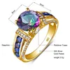 Wedding Rings Unique Mystic Topaz Gold Ring For Woman With Stone 8*8mm Round Large Cocktail Rings Party Luxury Designer Jewelry Birthday Gift231118