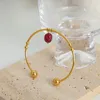 Bangle ins na moda aço inoxidável manguito vermelho ágata lapis pedra natural charme pulseira para mulheres presente de jóias à prova d'água