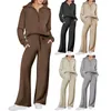 Women's Hoodies Solid Color Outfit Women Sweatshirt Pants Set Lapel Zipper Neckline Wide Leg For Fashionable