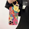 Cell Phone Cases 3D Korean Graffiti Flower Keychain Cute Phone Case For iPhone 14 13 12 11 Pro Max XS X XR 14 Pro Full Lens Protection Soft Cover