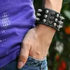 Lien Bracelets Femmes Hommes Punk Gothique Rock Large Manchette Bracelet En Cuir De Vache Noir Bracelet En Cuir Véritable À Pointes Rivet Stud Bracelet Bijoux