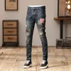 Jeans pour hommes 2023 Mode Automne Broderie Patch Motif Coréen Pieds élastiques Pantalon Ripped Hommes Skinny Vêtements