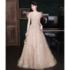 Runway Dresses Fairy Celebrity Light Champagne Puff Sleeve Bridal Wedding Charming Pleated Sequins Shiny Applique Party Prom Gowns 2023