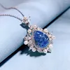 Chains 2023 925 Silver Pear 11 15 Sea Blue Treasure High Carbon Diamond Water Drop Pendant Women's Versatile Necklace