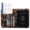 Porte-cartes mode léopard en cuir PU étui de couverture de passeport avec plusieurs portefeuilles organisateur de documents de voyage