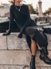 カジュアルドレススプリットロングスリーブドレス女性オールマッチアンダーシャツTシャツストリートウェア秋のファッションミディセクシーな服