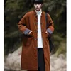 Men's Trench Coats Chinese Style Cotton-Padded Coat Stand Collar Tangzhuang Corduroy Jacket Winter Retro Mid-Length Buckle Thickened