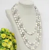 Chains >>> Natural 62" 12mm Baroque White Gray Freshwater Pearls Necklace