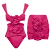 Women's Swimwear Red 2023 Sexy 3D Flower Cutout One Piece Skirt Luxury Women Swimsuit Bikini Set Beach Biquini Bathing Suit Dress