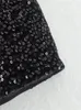 Женские шорты Traf Black Sequin Shorts Женщины бархат -бермудские шорты Женские повседневные шорты с высокой талией для женщин осенняя уличная одежда короткие брюки. Женщины 230420