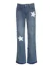 Женские джинсы Geekeep Vintage Star Pocket Stitching Straight Denim Pant Y2K уличная одежда. Случайные брюки Harajuku Low Rise S 230420