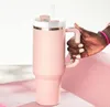 DHL 40oz släckt H2.0 Pink Tie Dye 40 oz kopp med handtag isolerat tumlare täcker halm rostfritt stål kaffekopp vattenmelon moonshine muggar g1120
