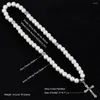 Strand Diyalo Long Blanc Ridée Perlé Chaîne Crucifix Croix Charmes Chapelet Bracelet Bracelets Mains Tenant Prière Église Bijoux Cadeaux