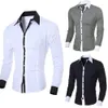 Męskie koszule męskie Mężczyźni biała koszula Patchworka Sukienka towarzyska Koszula jesienna Sprężyna Solidna długie rękawie Slim Fit Męskie Office Casual Button Shirt 230420