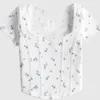 Women's T-Shirt Square Neck Solid T Shirt Women Short Sleeve Summer Fish Bone Tee Casual Tank Top Fashion Crop Top Female Y2k Tshirt Streetwear Z0418